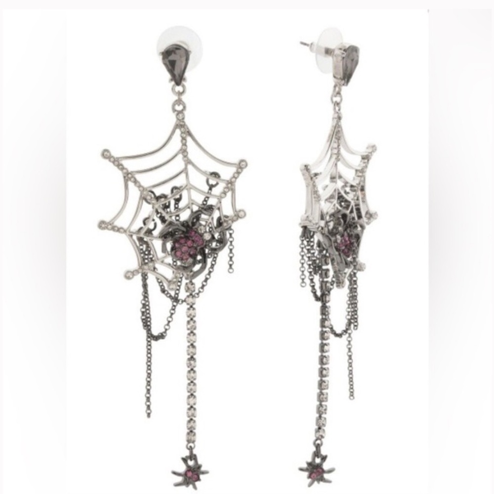 Betsey Johnson Dark Magic Spider Web Drop Statement Earrings